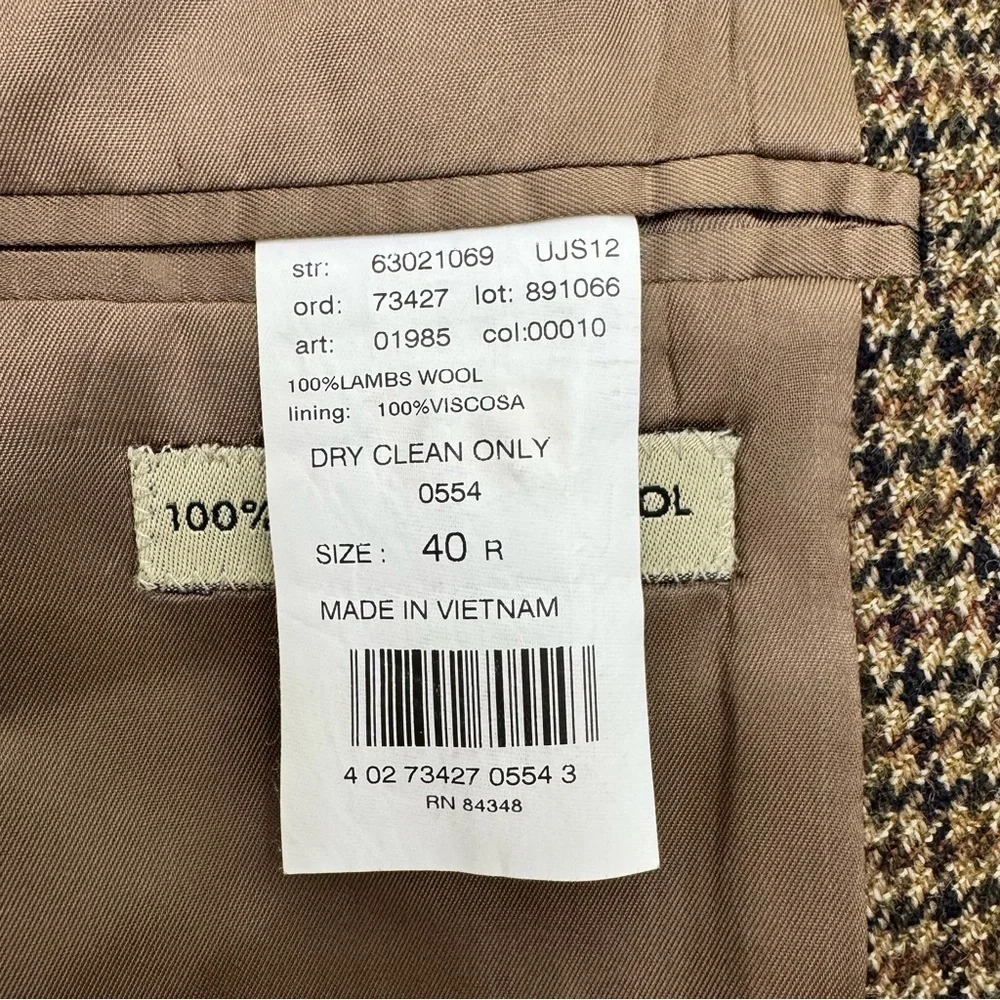 Alan Flusser Lambswool Blazer Sport Coat 40R Houndstooth browns neutrals